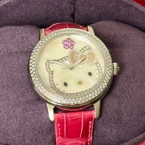 Kimora Lee Simmons Diamond bezel pink sapphire Hello Kitty Watch alligator NEW